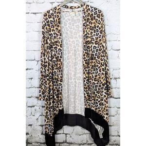 CHICOS ZENERGY Jersey Knit Kimono Duster Leopard Print Velvet Trim Size 2 (L/12)